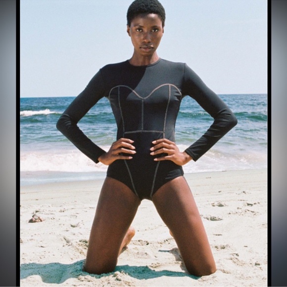 NWT MARA HOFFMAN Lido Surf One-Piece Swimsuit Rashguard Black XS - Picture 1 of 12